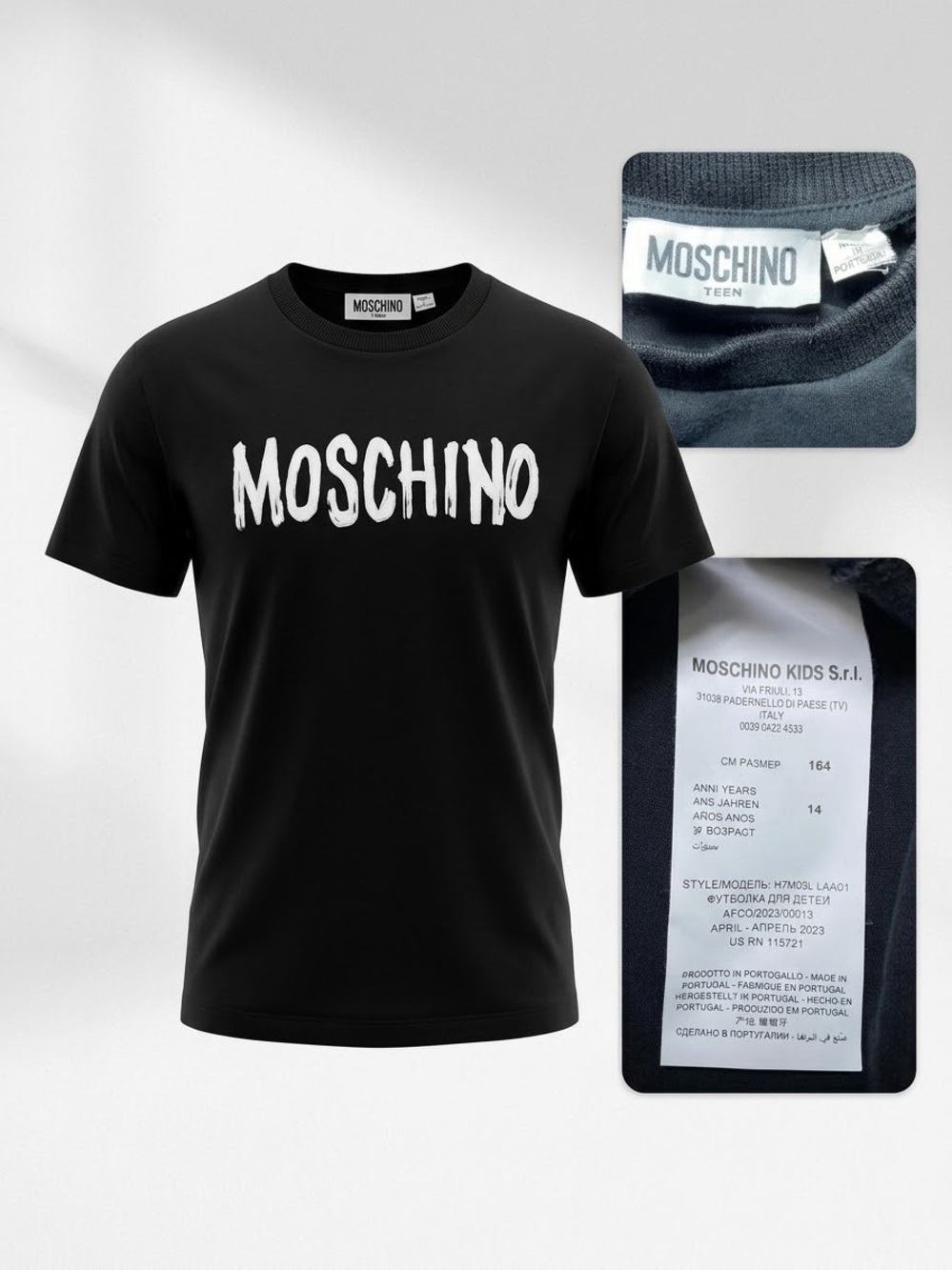 Moschino Teen Unisex Black Brushstroke Logo T-Shirt Size 14Y / 164cm Authentic